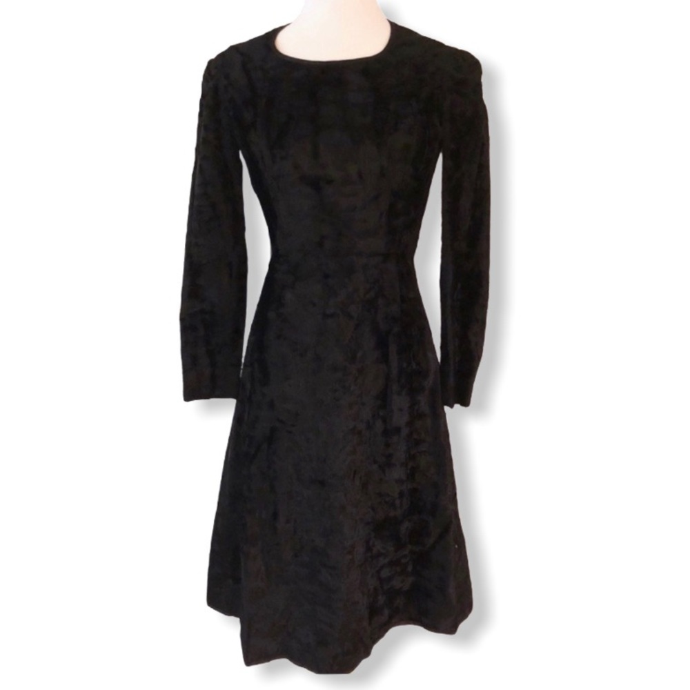 1950’s Adele Simpson Couture Faux Seal Fur Dress! Vintage‎ Cocktail Dress XS